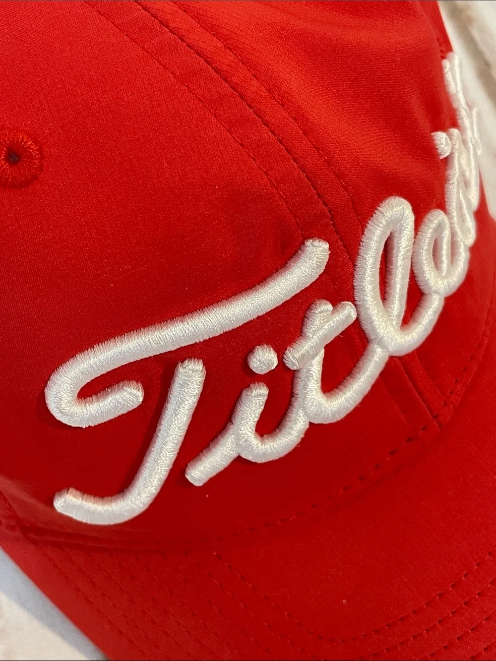 Titleist FJ Pro V1 Red Baseball Cap White Embroidered Script Logo Golf Hat